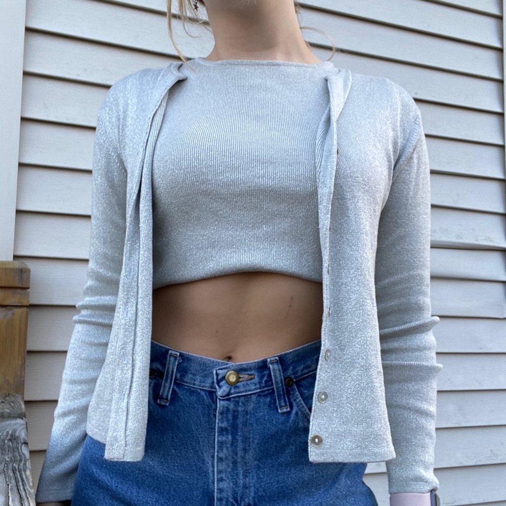 90% silk matching cardigan and tank top set